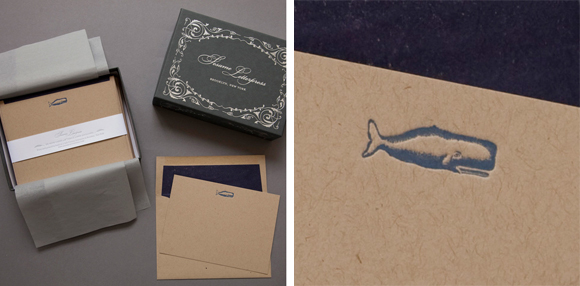 Sesame Letterpress Whale Deluxe Kraft Note Cards