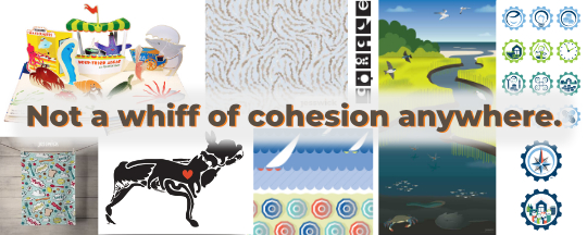A montage of images from the jesswick.com website, with the words "Not a whiff of cohesion anywhere." overlaid.